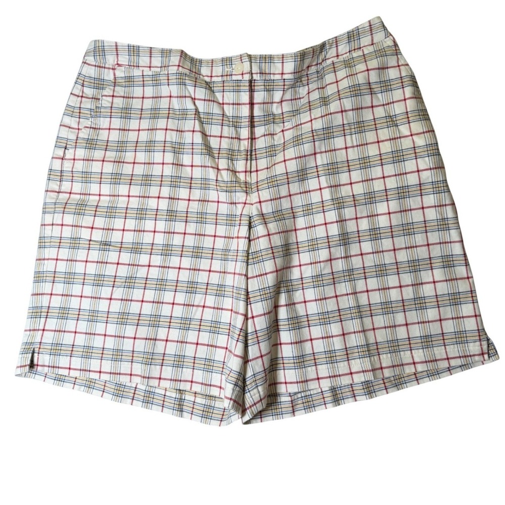 90s Vintage Lizgolf Liz Claiborne Plaid Shorts Womens 14 White Red Blue Yellow